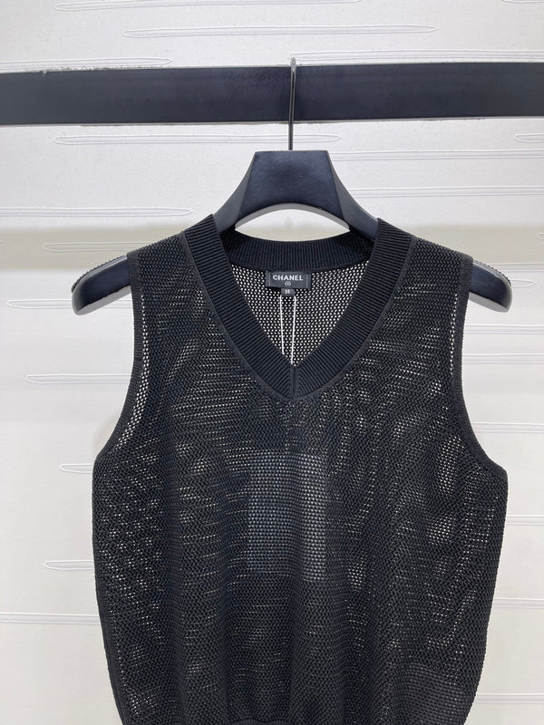 Chanel Gilet 2026 Soie Polyester Noir et Blanc 136355