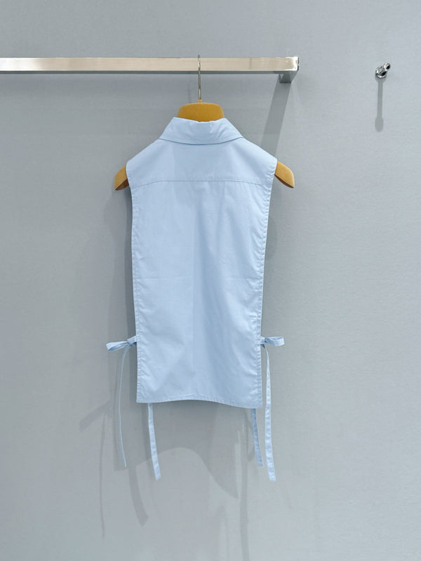 Miu Miu 26 Sleeveless Tie-Waist Shirt in Cotton
