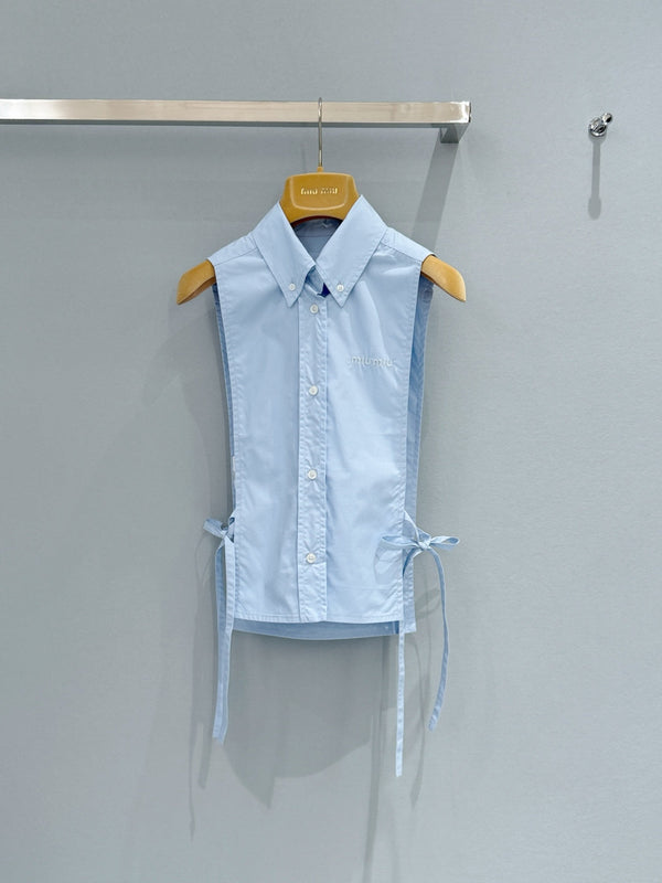 Miu Miu 26 Sleeveless Tie-Waist Shirt in Cotton