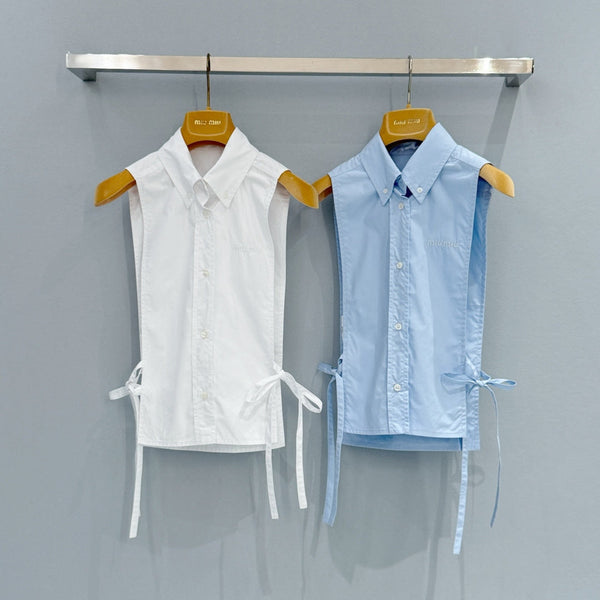 Miu Miu 26 Sleeveless Tie-Waist Shirt in Cotton