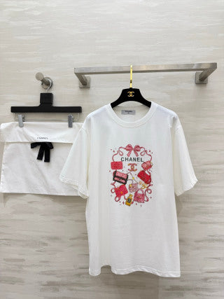 CC 26 Rhinestone-print T-shirt with Bag Design in Cotton
