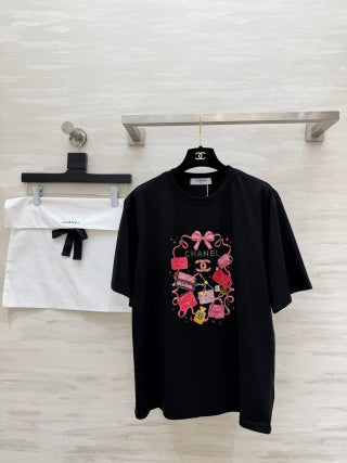 CC 26 Rhinestone-print T-shirt with Bag Design in Cotton