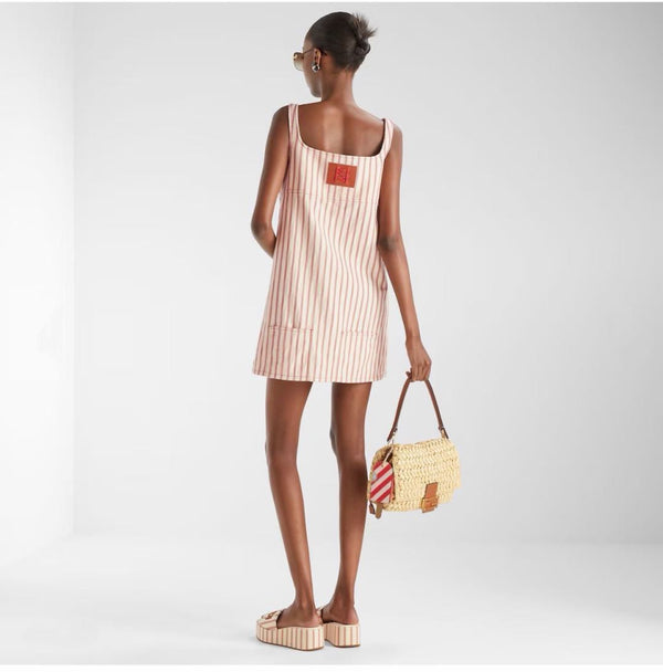FD 26 Red and White Vertical Striped Dress in Cotton 385778