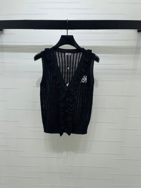 Loew Ruffled Knit V-neck Vest in Wool