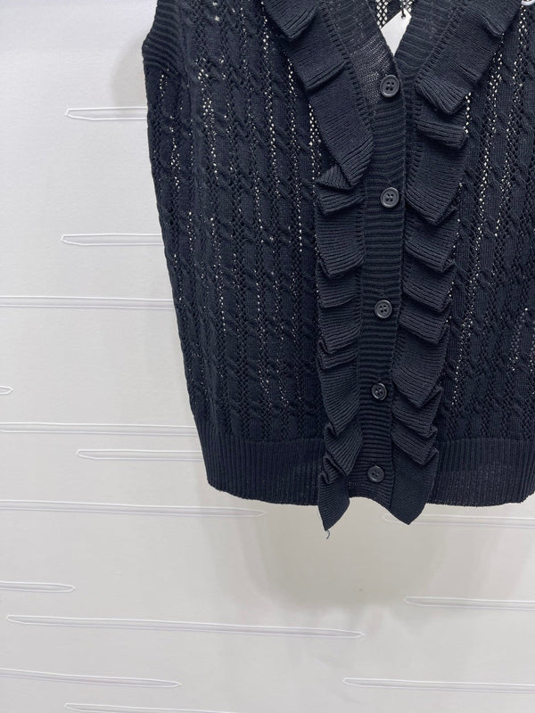 Loew Ruffled Knit V-neck Vest in Wool