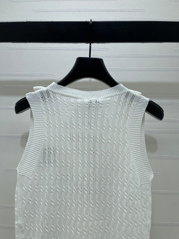 Loew Ruffled Knit V-neck Vest in Wool