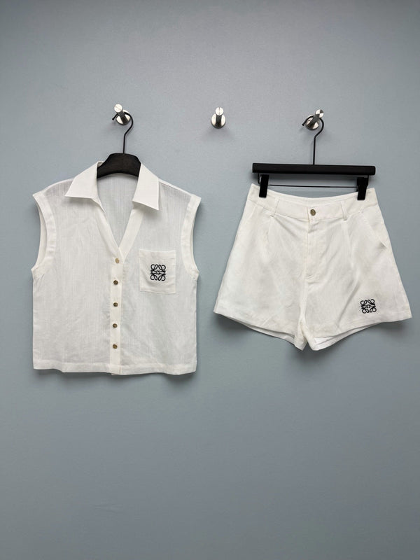 Loew Sleeveless Shirt and High-waisted Shorts Set in Cotton