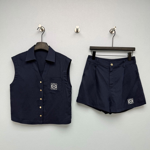 Loew Sleeveless Shirt and High-waisted Shorts Set in Cotton