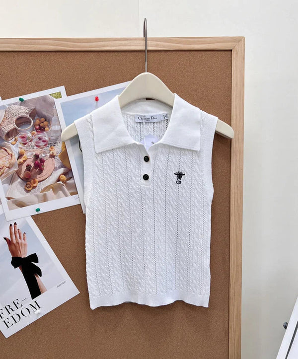 CD 2026 Knit Polo Vest Bee Embroidery Wool 481948