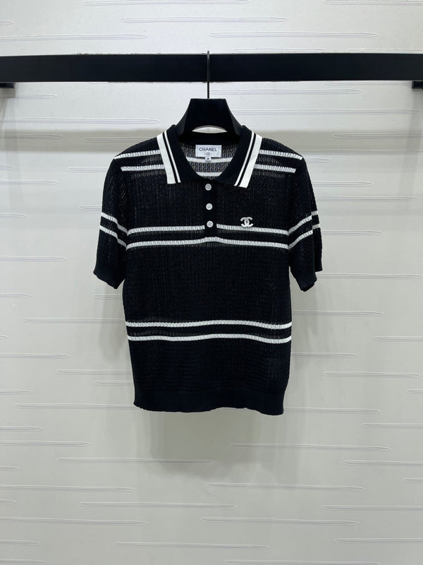 CC Cable Knit Short-Sleeve Shirt Silk Knit 392656