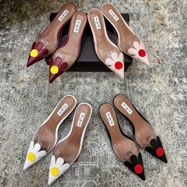 Alaia Daisy Mules 55mm Cowhide Clear PVC 889945