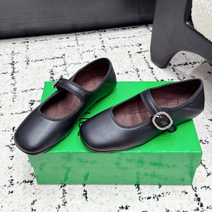 BV 26W Mary Jane Flats Square Toe Buckle Strap Leather 139792