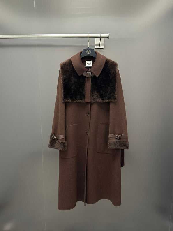 HM 26K Cashmere Coat Fur Shawl Collar Wool Cashmere Blend 435156