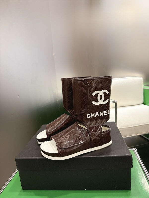 CC 26FW Quilted Open-Toe High-Top Boots Leather 171600