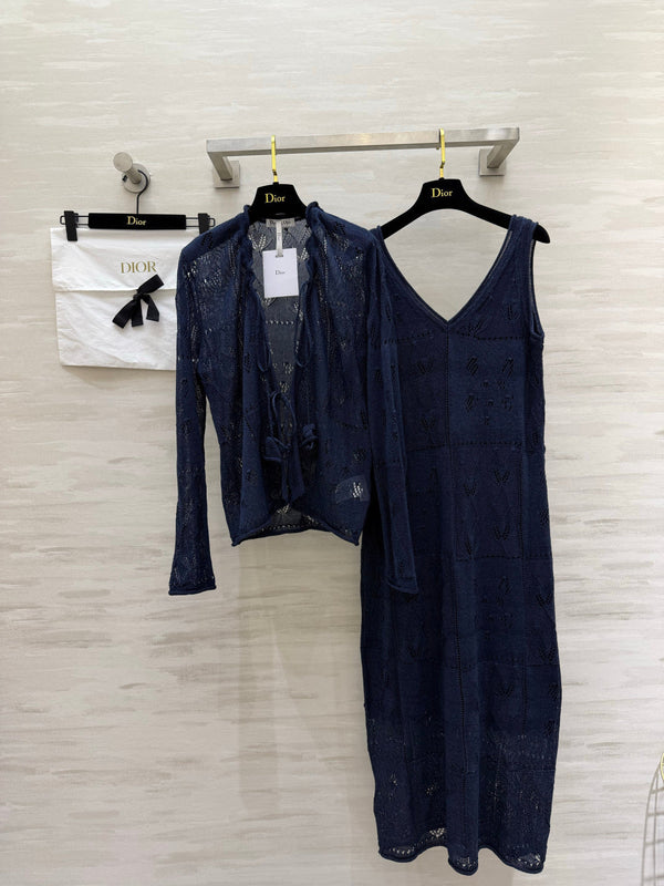 CD 26S Open-Knit Cardigan & V-Neck Slip Dress Set 437215