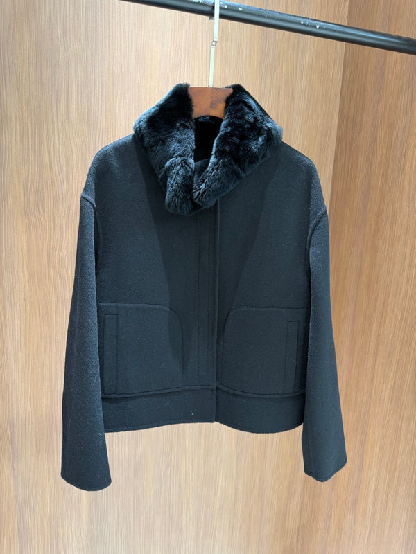 LP 26FW Cropped Blouson Jacket Rabbit Fur Collar Wool 440865