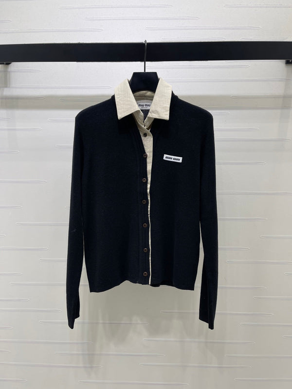 Miu 26FW Logo Cardigan Contrasting Collar Cotton 439932