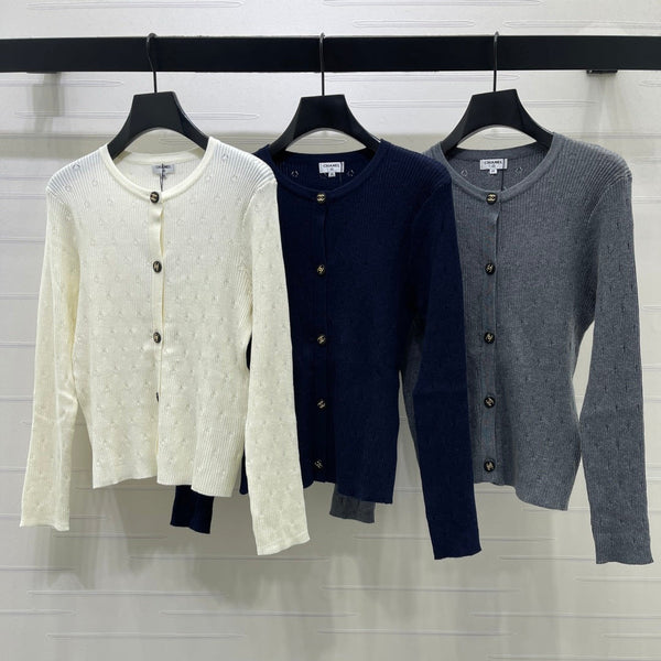 CC 26FW Ribbed-Knit Cardigan Navy Blue Wool 439897