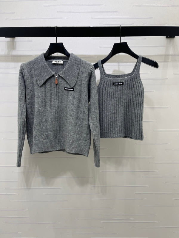 Miu 26FW Zip Cardigan Set Gray Wool 439918