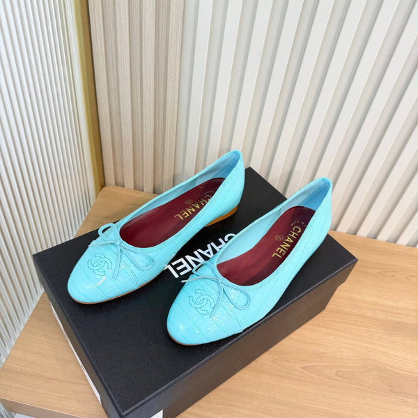 CC 26FW Bow Ballet Flats Crocodile-Embossed Patent Leather 182074