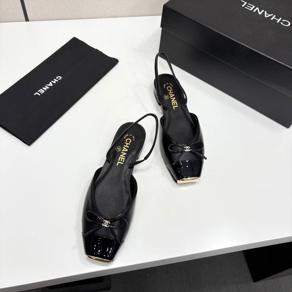 CC 26FW Slingback Flat Shoes Bow Detail Suede Patent Leather 193763