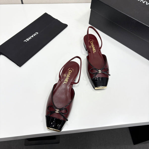 CC 26FW Slingback Flat Shoes Bow Detail Suede Patent Leather 193763