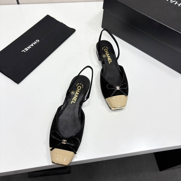 CC 26FW Slingback Flat Shoes Bow Detail Suede Patent Leather 193763