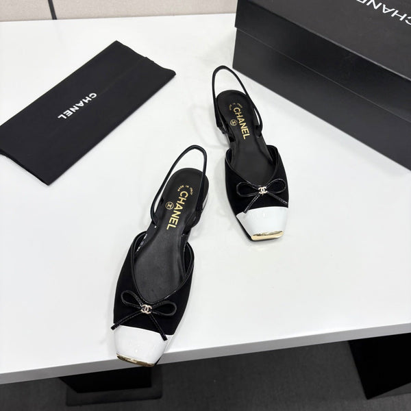 CC 26FW Slingback Flat Shoes Bow Detail Suede Patent Leather 193763