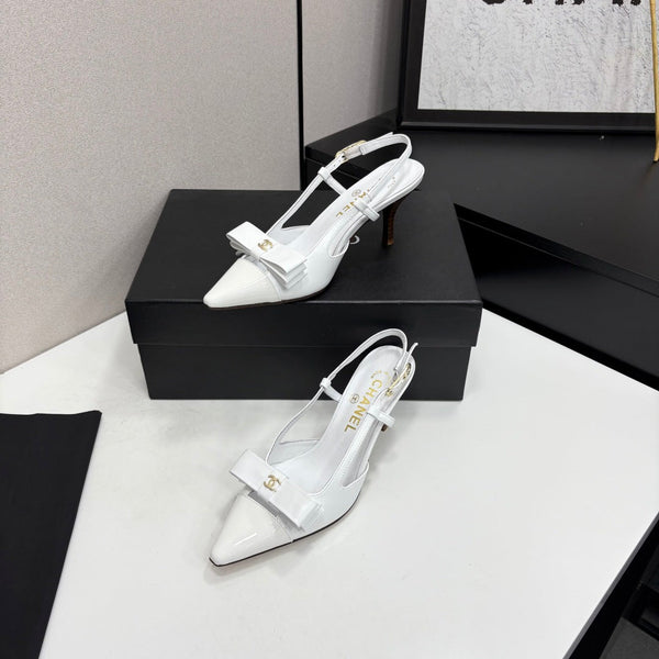 CC 26FW Slingback Pumps Bow Detail Leather 193789