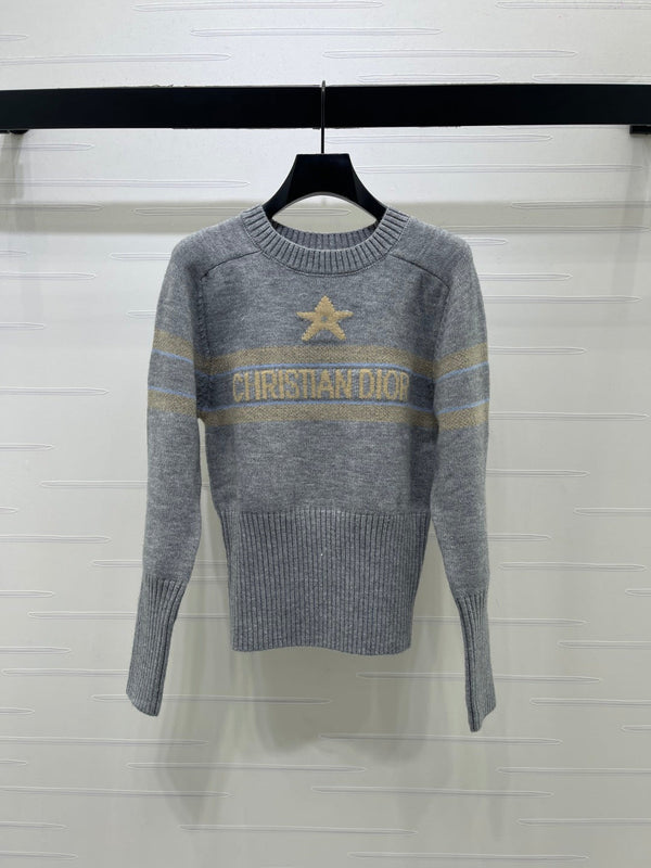 CD 26FW Crewneck Sweater Letter Crochet and Star Jacquard Wool 446536