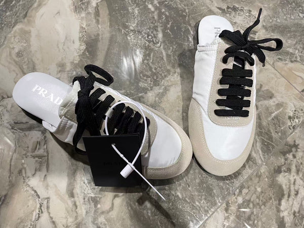 PRA 26S Mule Sneaker Blanc Gris Daim Toile