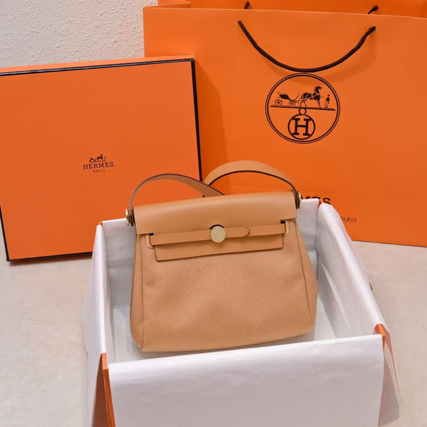 HM Mini Herbag Gold Buckle 20 Straw Canvas and Hunter Cowhide