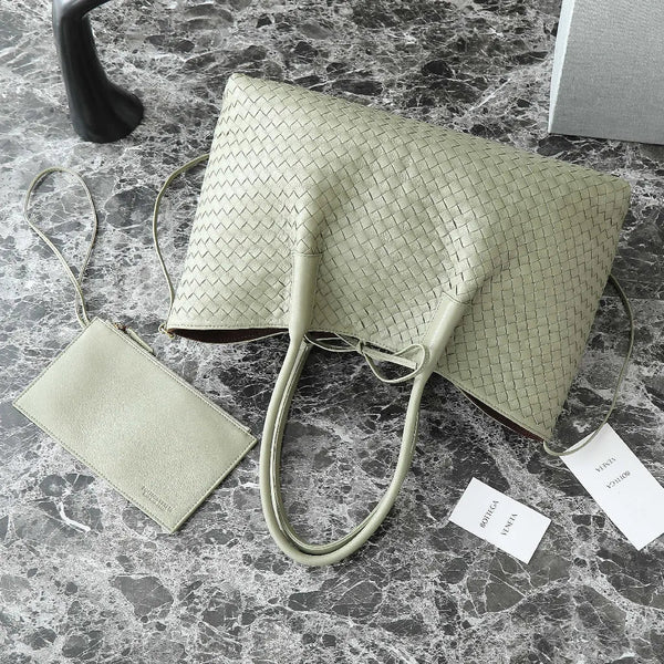 Borsa BV Pinacoteca 43 cm Pelle di vitello intrecciata travertino e pelle scamosciata