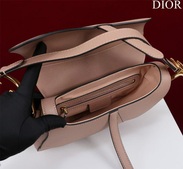 CD Saddle Bag with Strap Blush Pink Grained Calfskin