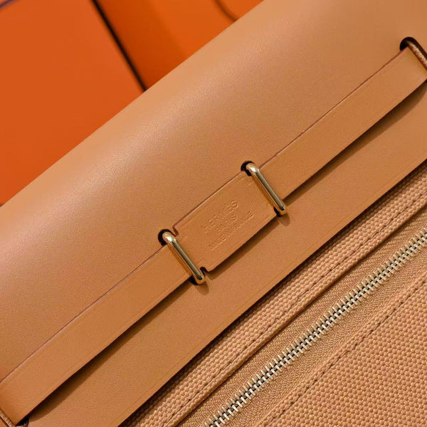 HM Mini Herbag Gold Buckle 20 Straw Canvas and Hunter Cowhide