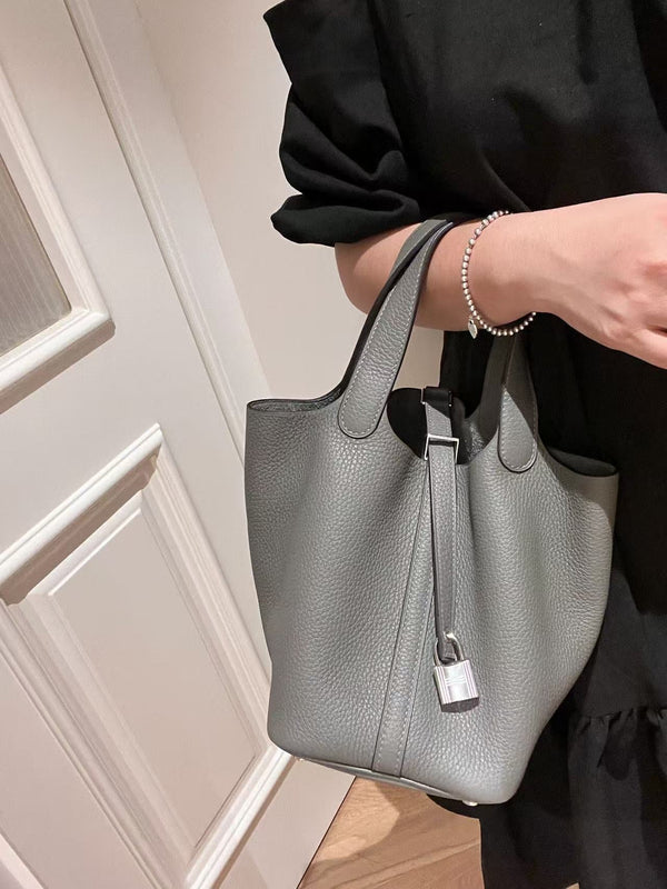Sac HM Picotin Lock 18 Cuir de vachette Gris