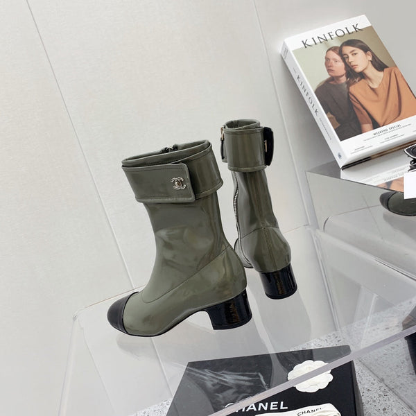 CC 2026 Cap Toe Ankle Boots 4.5CM Patent Leather 162178