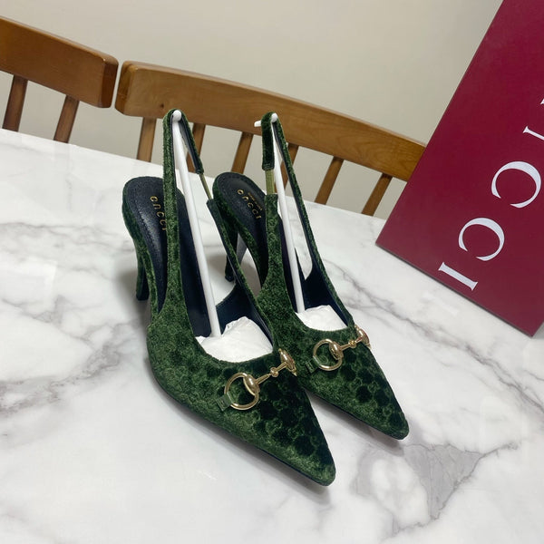 GG 26s Slingback Heels 8.5cm Dark Green Velvet
