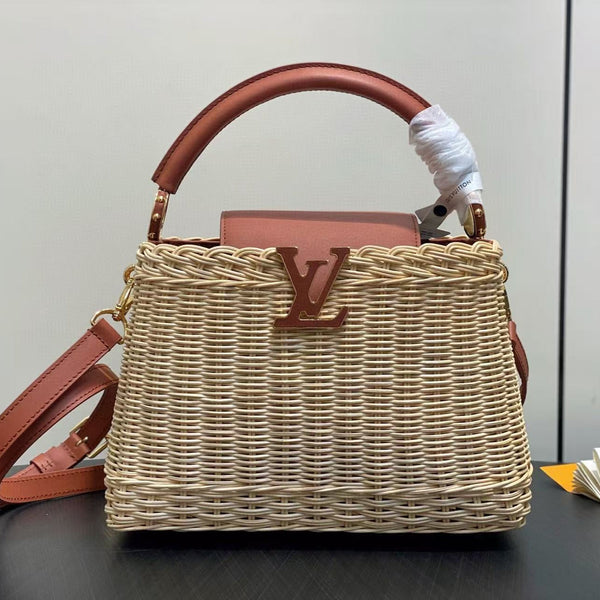 LV Capucines BB Top Handle in pelle di mucca e rattan HW