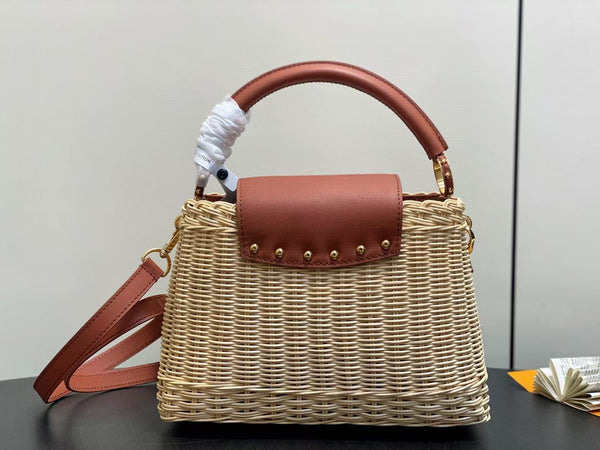 LV Capucines BB Top Handle in pelle di mucca e rattan HW