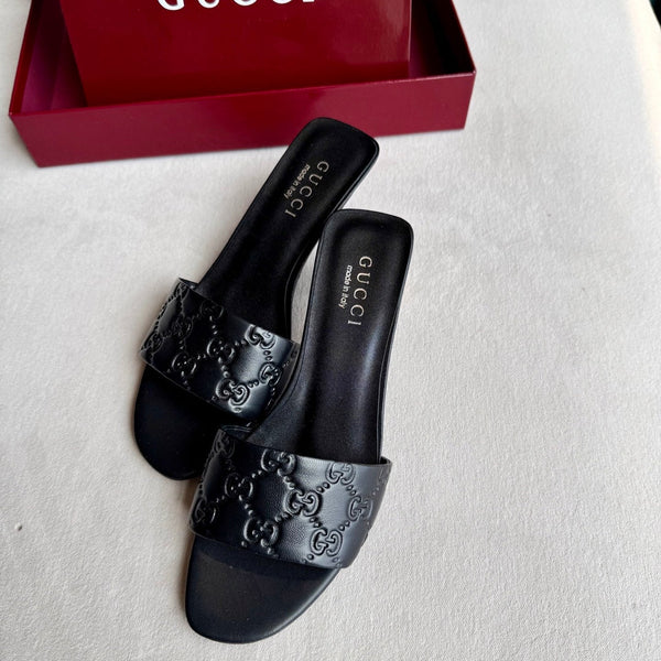 GG 26s Slide Sandals 5.5cm Black Calfskin