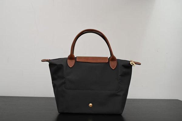 Longchamp Small Le Pliage Tote Bag Brown Black Polyamide Leather
