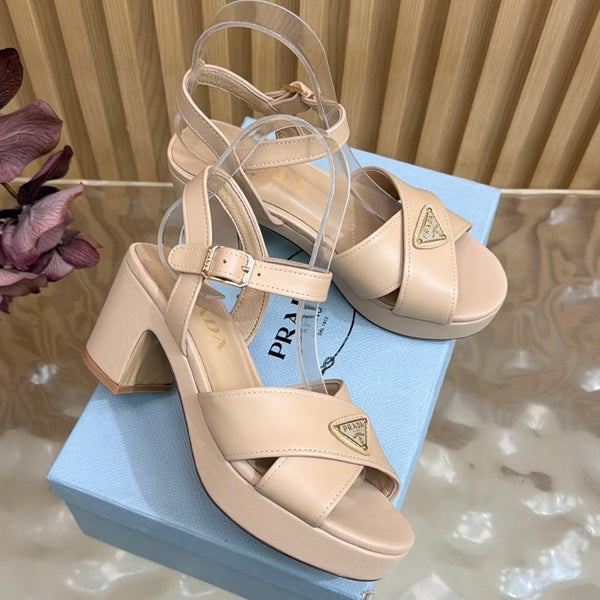 Prad 2026 Round-Toe Platform Sandals 75mm Cowhide 151253