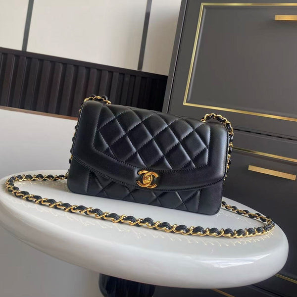 CC Small Diana Flap Bag Black Lambskin GHW