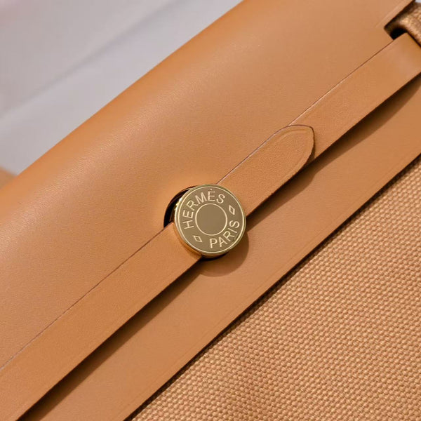 HM Mini Herbag Gold Buckle 20 Straw Canvas and Hunter Cowhide