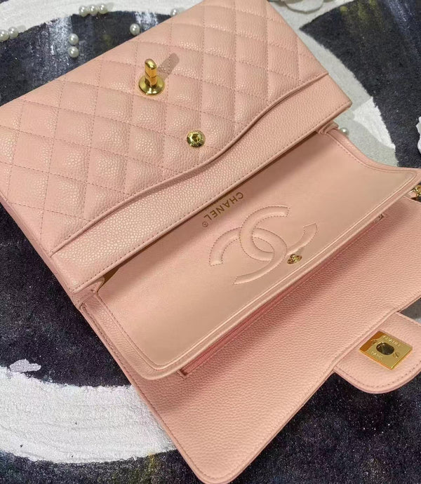 CC classic flap bag 23 pink beige caviar lamskin