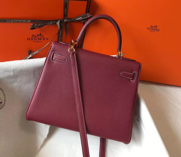 HM KELLY 28CM BORDEAUX PELLE TOGO FERRAMENTA ORO