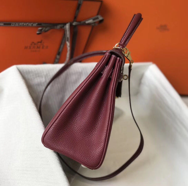 HM KELLY 28CM BORDEAUX PELLE TOGO FERRAMENTA ORO
