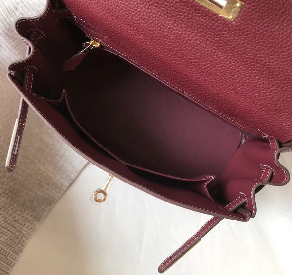 HM KELLY 28CM BORDEAUX PELLE TOGO FERRAMENTA ORO