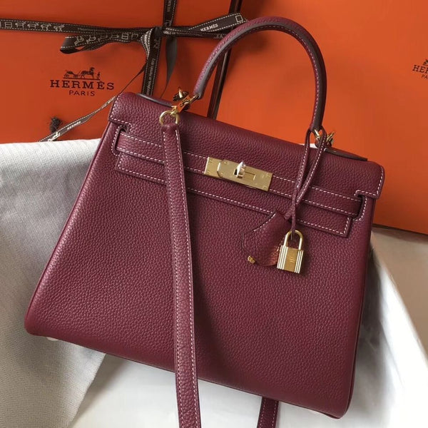 HM KELLY 28CM BORDEAUX PELLE TOGO FERRAMENTA ORO